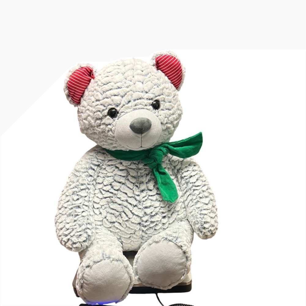 Mary Meyer White Pebble Teddy Bear Plush Grey Green Bow Striped Ears 31"